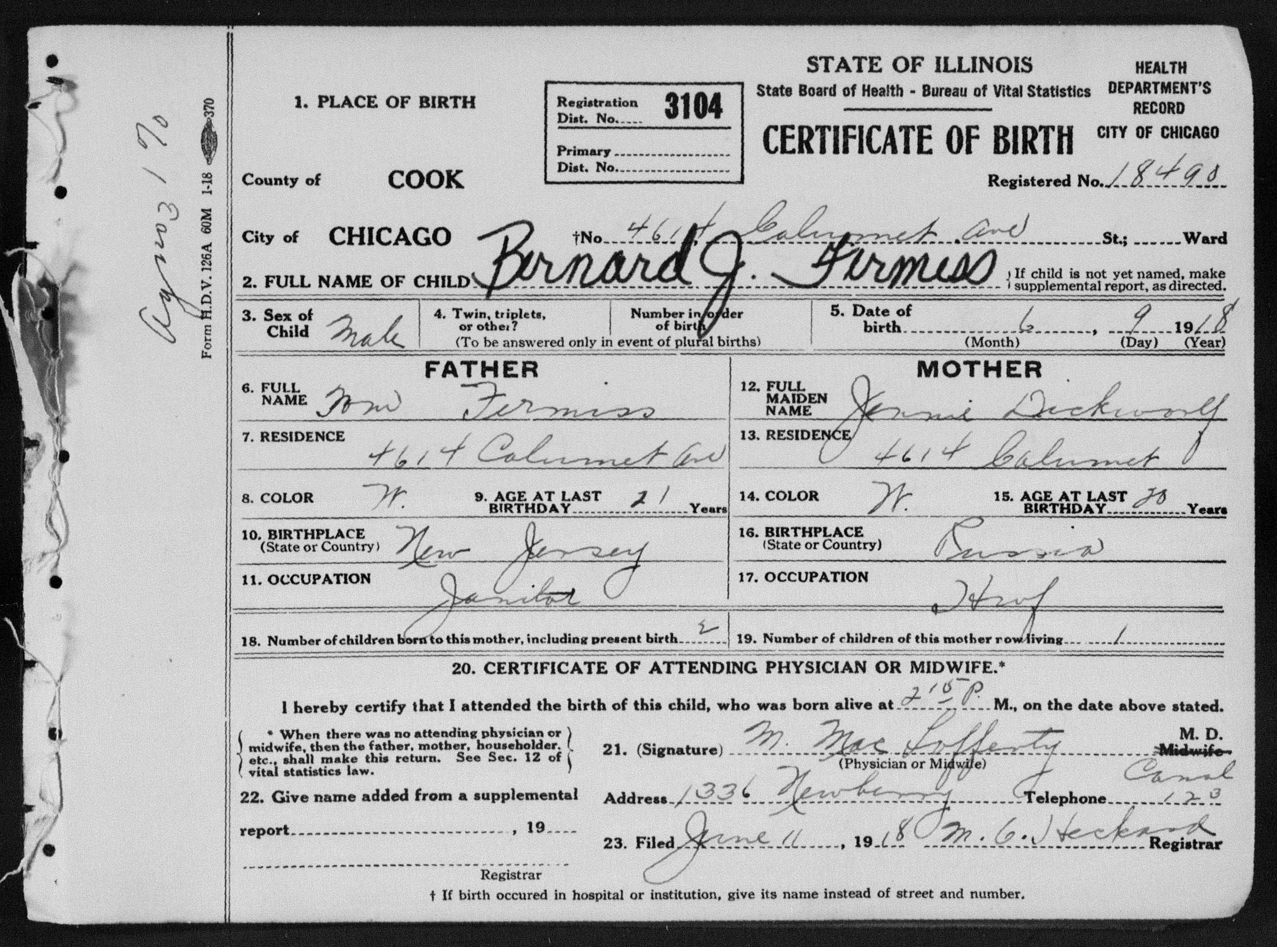 McCarthy-Anderson Genealogy - “Illinois, Cook County Birth Certificates ...