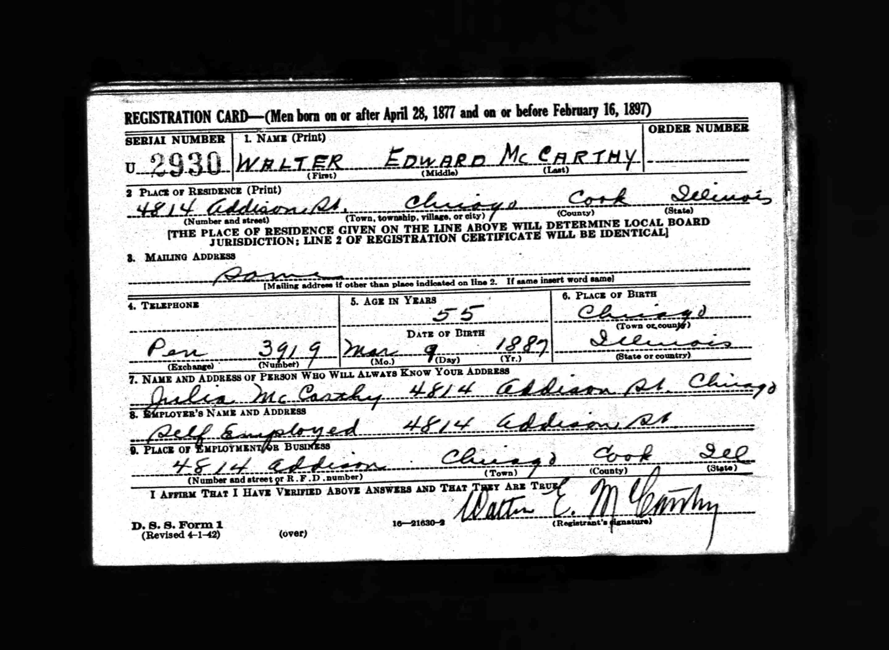 McCarthy-Anderson Genealogy - “U. S. World War II Draft Registration ...